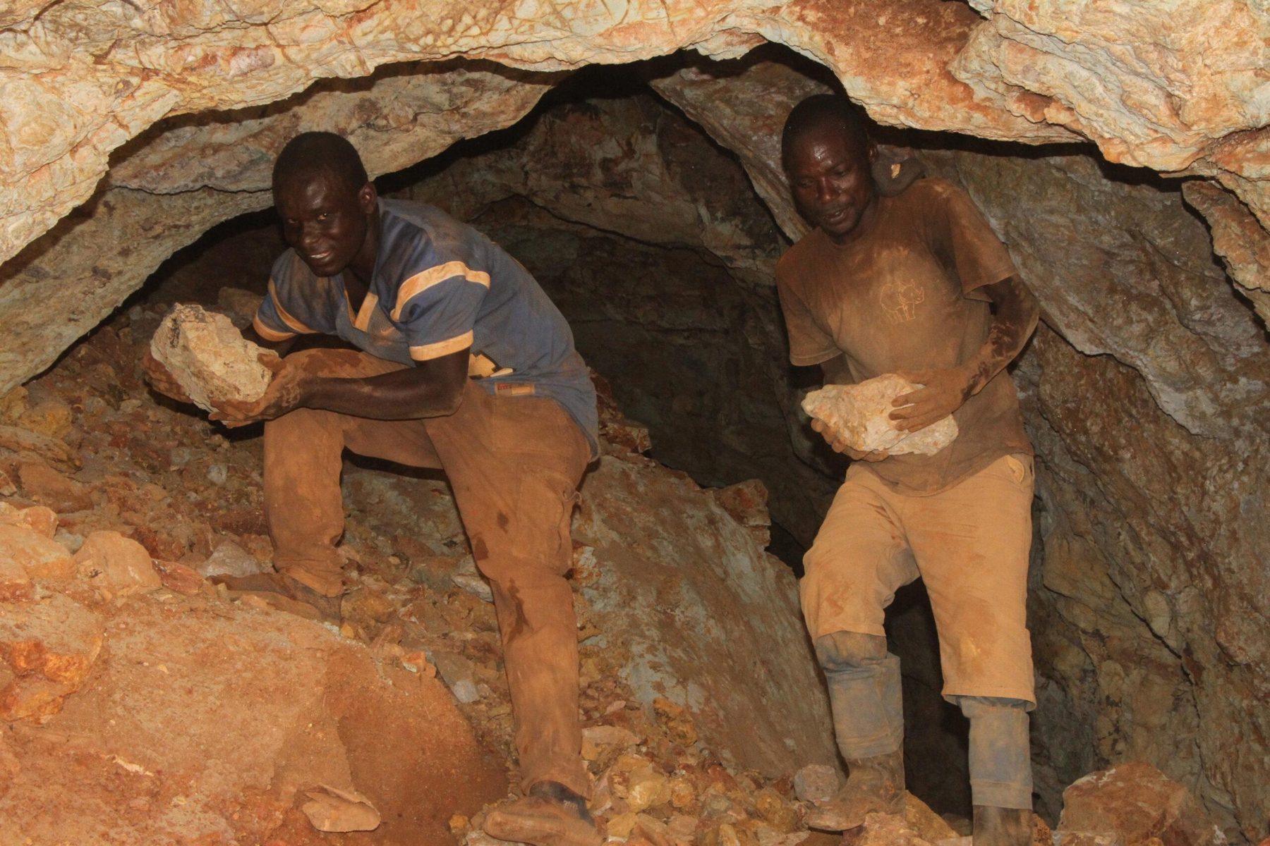Artisanal miners working a gold reef underground in the Migori belt
